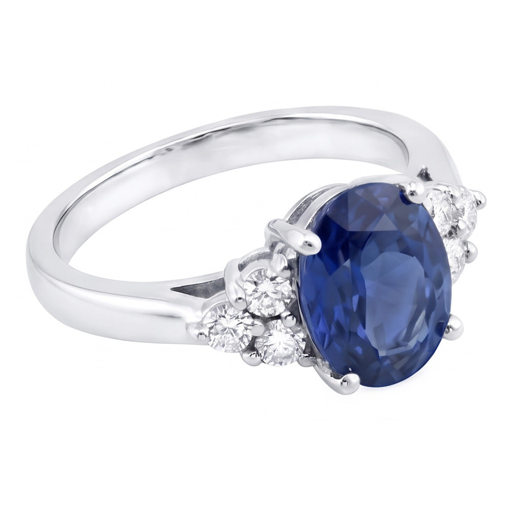 Natural Sapphire Ring 3.40ct - White Gold 14K