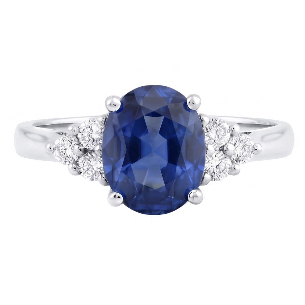 Natural Sapphire Ring 3.40ct - White Gold 14K