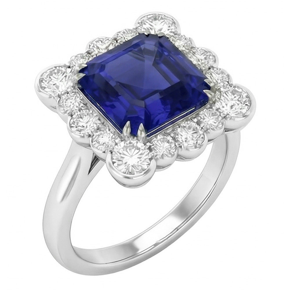 Natural Sapphire Ring 3.50ct - White Gold 14K