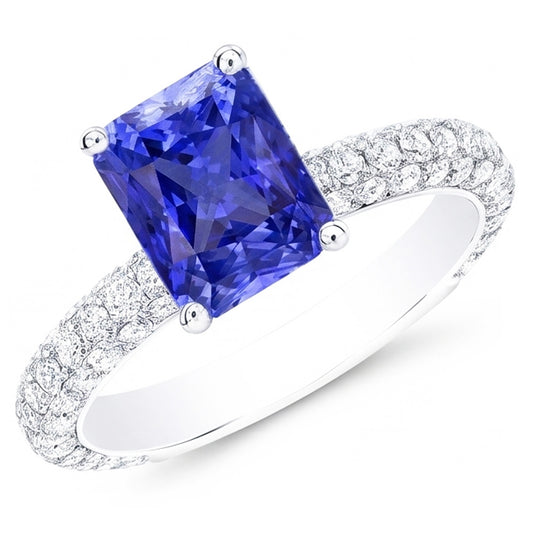 Natural Sapphire Ring 3.50ct - White Gold 14K