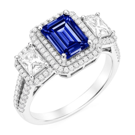 Natural Sapphire Ring 3.50ct - White Gold 14K