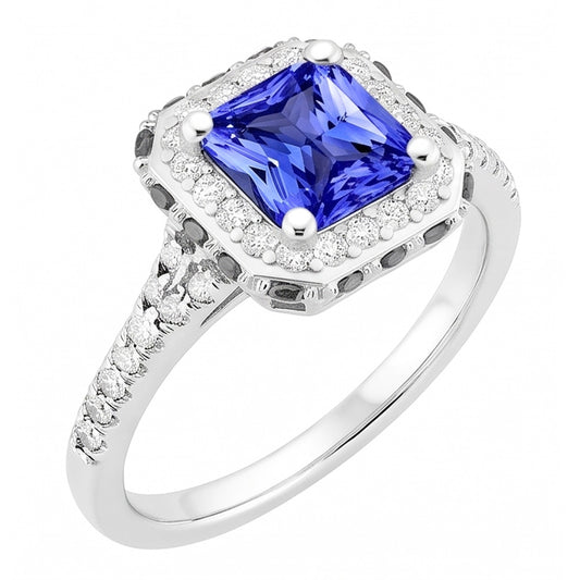 Natural Sapphire Ring 3.50ct - White Gold 14K