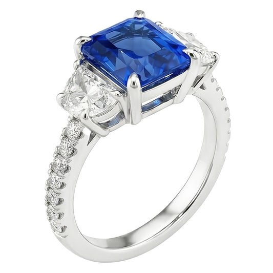 Natural Sapphire Ring 3.50ct - White Gold 14K
