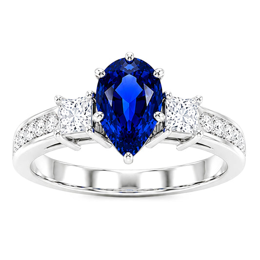 Natural Sapphire Ring 3.50ct - White Gold 14K