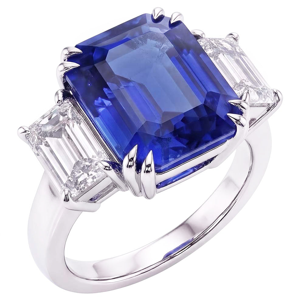 Natural Sapphire Ring 3.50ct - White Gold 14K