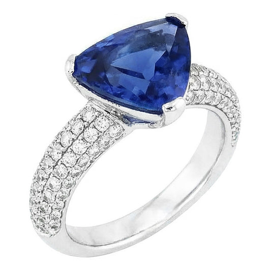 Natural Sapphire Ring 3.50ct - White Gold 14K