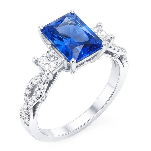 Natural Sapphire Ring 3.50ct - White Gold 14K