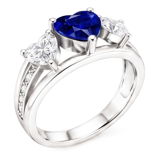 Natural Sapphire Ring 3.50ct - White Gold 14K
