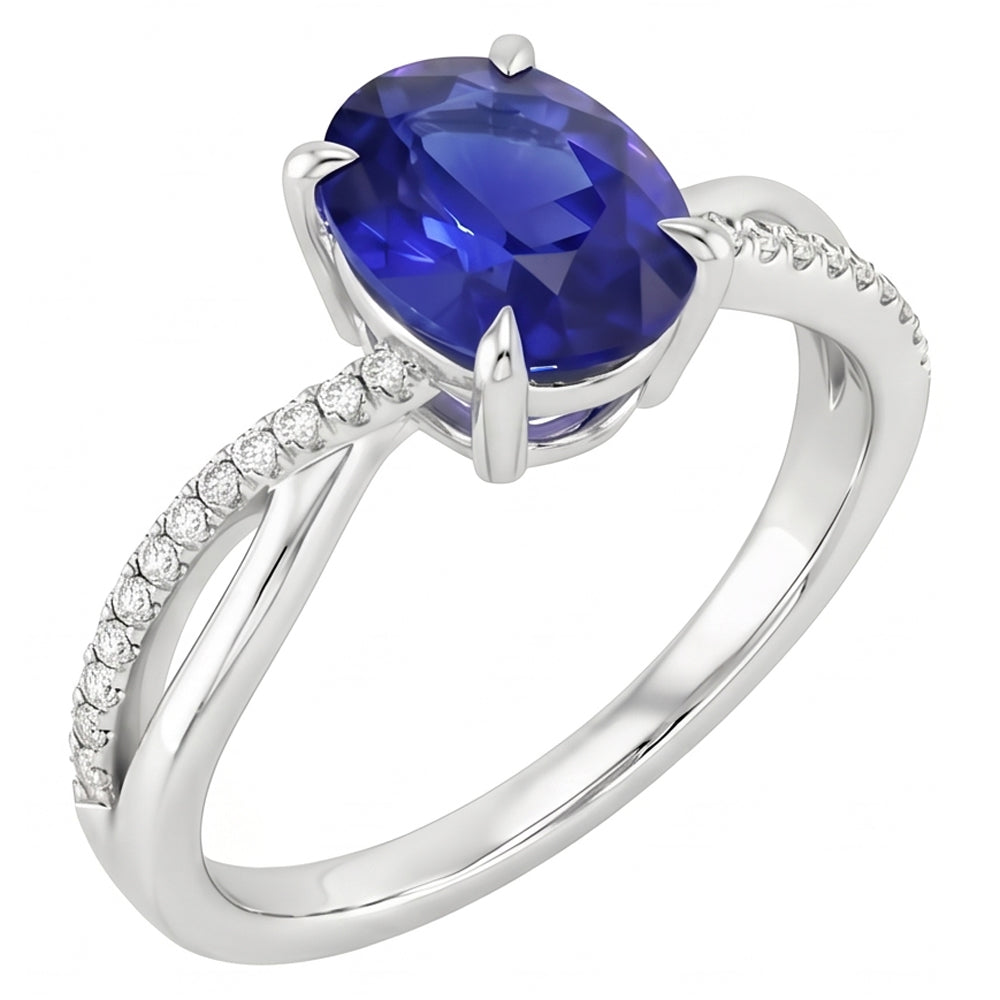 Natural Sapphire Ring 3.50ct - White Gold 14K
