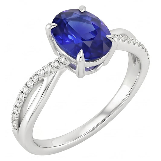 Natural Sapphire Ring 3.50ct - White Gold 14K
