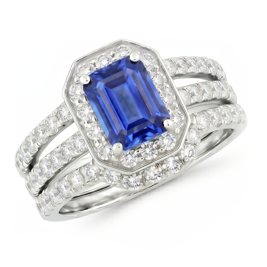 Natural Sapphire Ring 3.50ct - White Gold 14K
