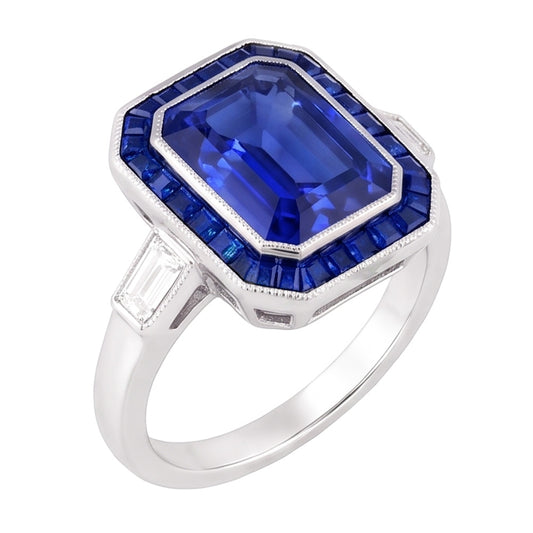 Natural Sapphire Ring 3.50ct - White Gold 14K