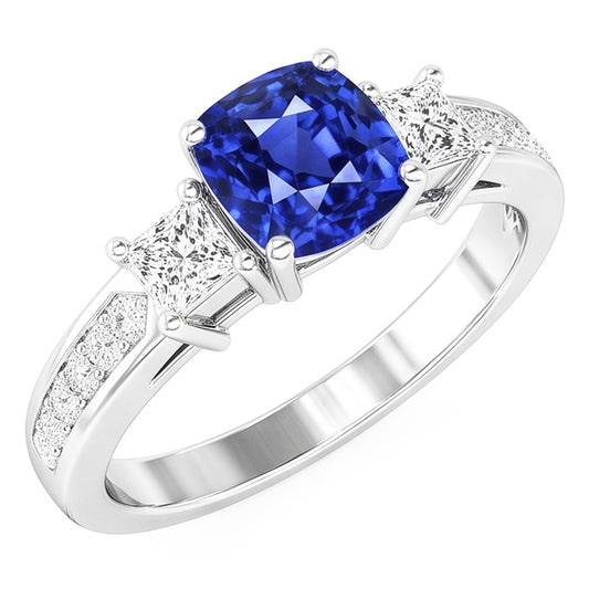 Natural Sapphire Ring 3.50ct - White Gold 14K