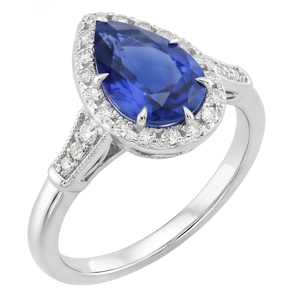 Natural Sapphire Ring 3.50ct - White Gold 14K