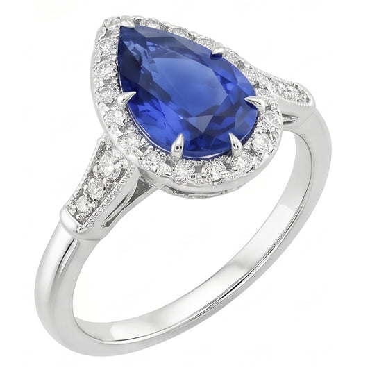 Natural Sapphire Ring 3.50ct - White Gold 14K