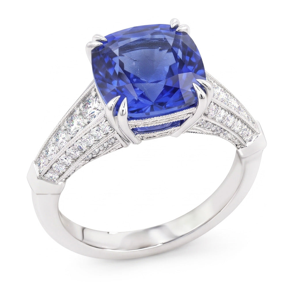Natural Sapphire Ring 3.50ct - White Gold 14K