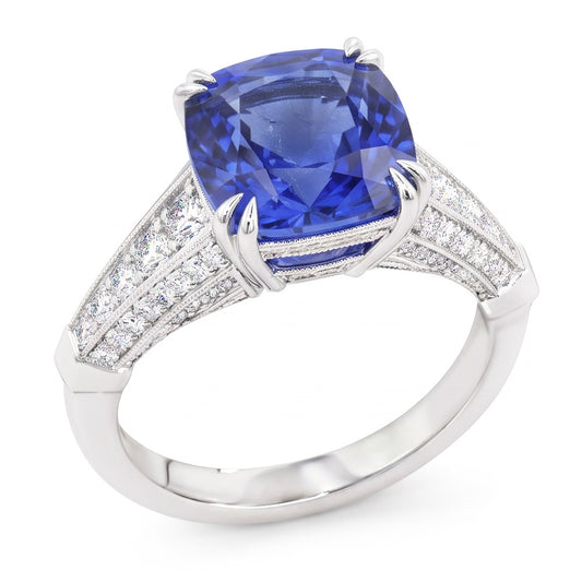 Natural Sapphire Ring 3.50ct - White Gold 14K