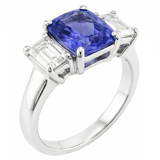 Natural Sapphire Ring 3.50ct - White Gold 14K