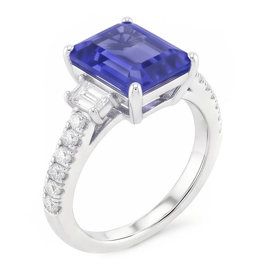 Natural Sapphire Ring 3.50ct - White Gold 14K