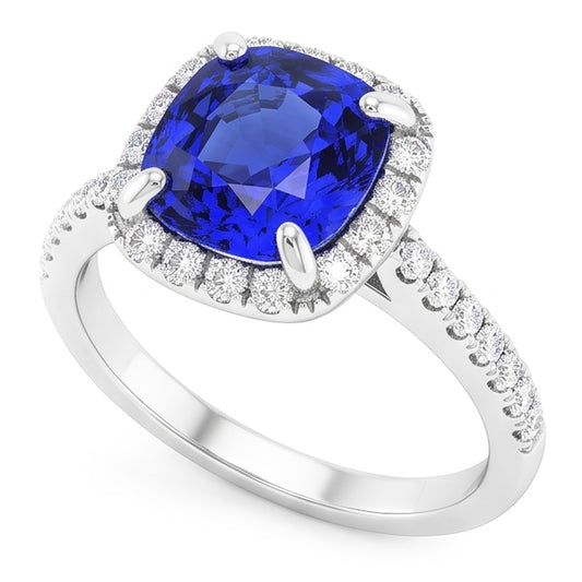 Natural Sapphire Ring 3.50ct - White Gold 14K