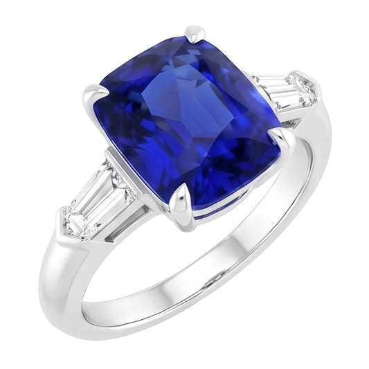 Natural Sapphire Ring 3.50ct - White Gold 14K