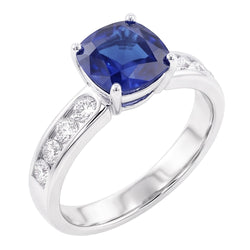 Natural Sapphire Ring 3.50ct - White Gold 14K
