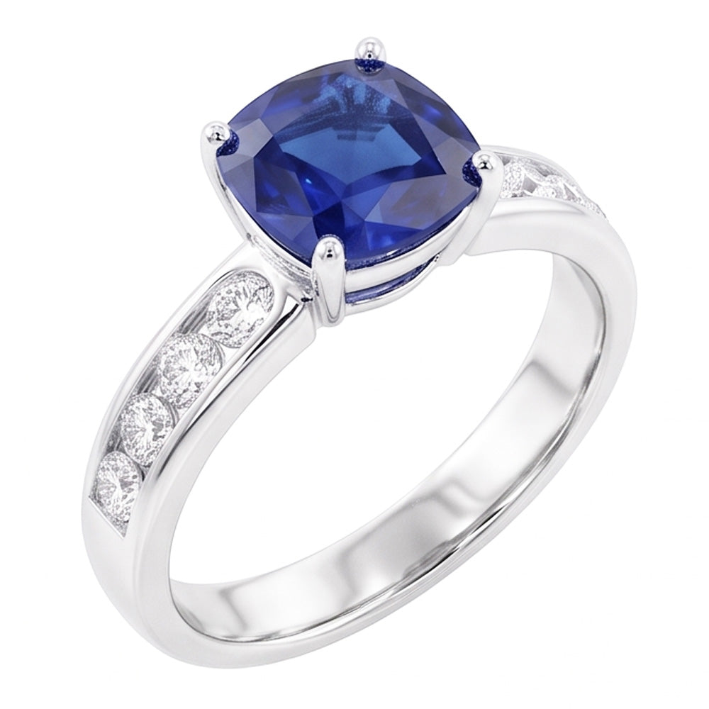 Natural Sapphire Ring 3.50ct - White Gold 14K