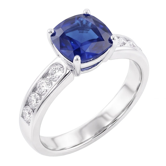 Natural Sapphire Ring 3.50ct - White Gold 14K