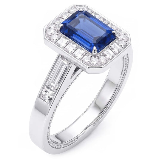 Natural Sapphire Ring 3.50ct - White Gold 14K