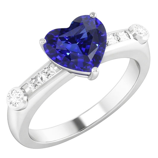 Natural Sapphire Ring 3.50ct - White Gold 14K