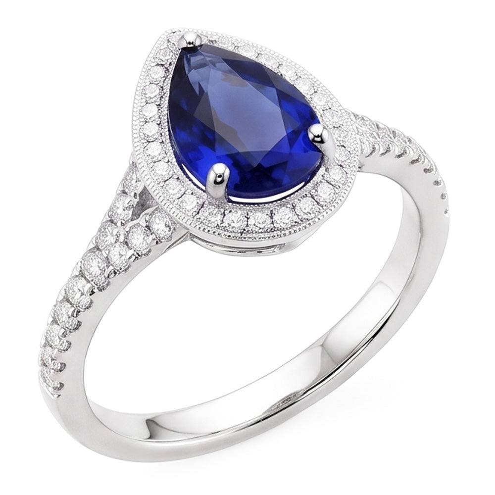Natural Sapphire Ring 3.50ct - White Gold 14K