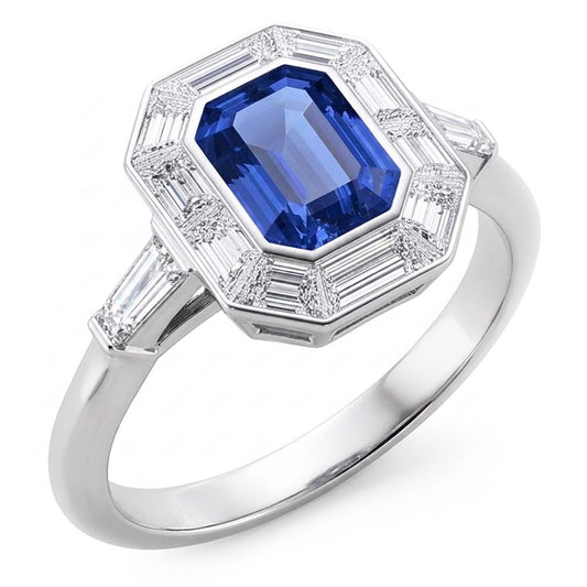 Natural Sapphire Ring 3.50ct - White Gold 14K
