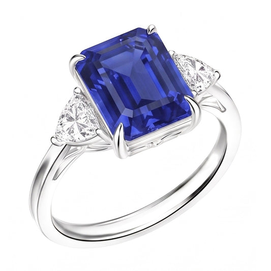 Natural Sapphire Ring 3.50ct - White Gold 14K