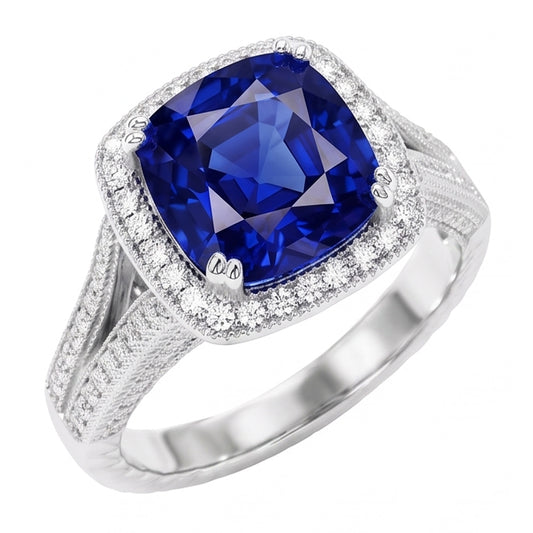 Natural Sapphire Ring 3.50ct - White Gold 14K