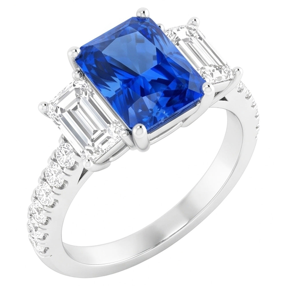 Natural Sapphire Ring 3.50ct - White Gold 14K