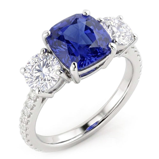 Natural Sapphire Ring 3.50ct - White Gold 14K