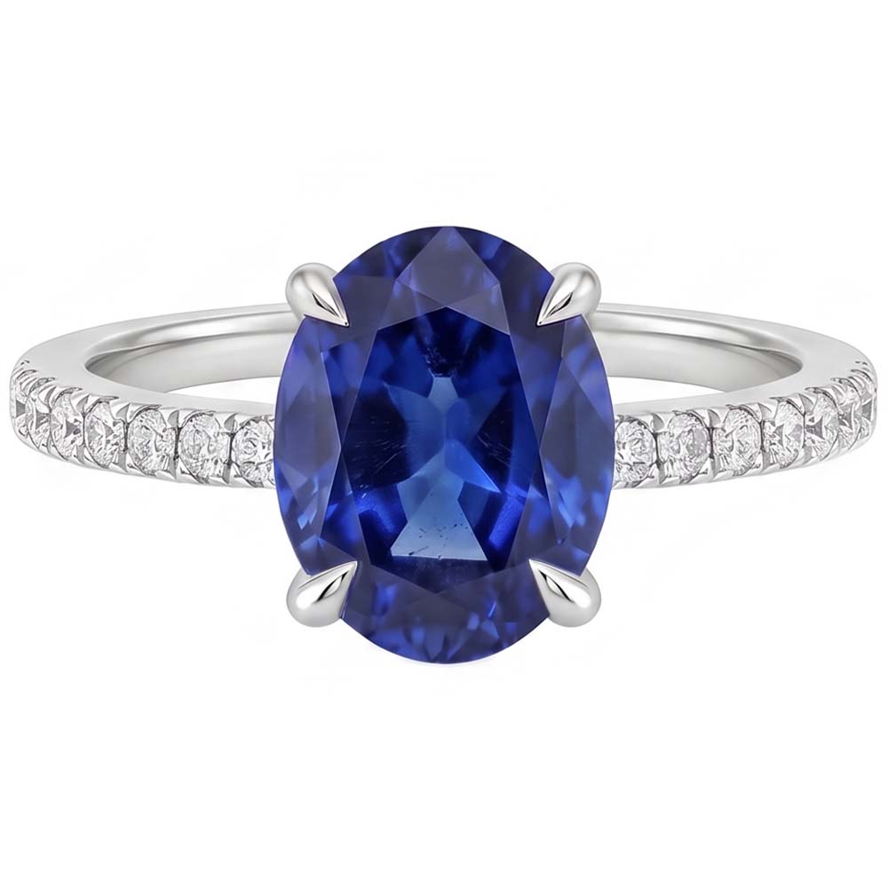 Natural Sapphire Ring 3.50ct - White Gold 14K