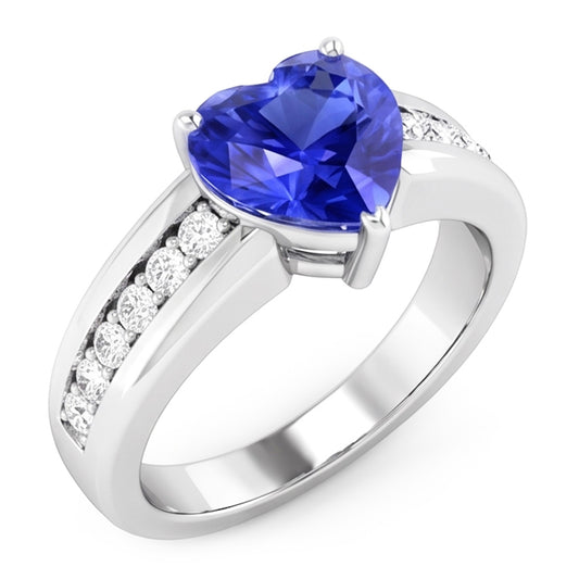 Natural Sapphire Ring 3.50ct - White Gold 14K