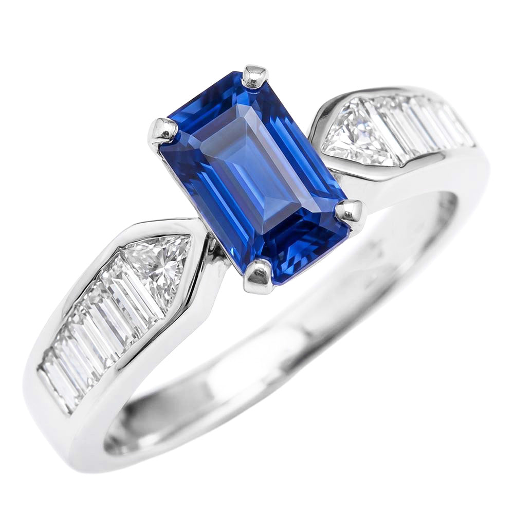 Natural Sapphire Ring 3.50ct - White Gold 14K