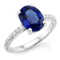 Natural Sapphire Ring 3.50ct - White Gold 14K
