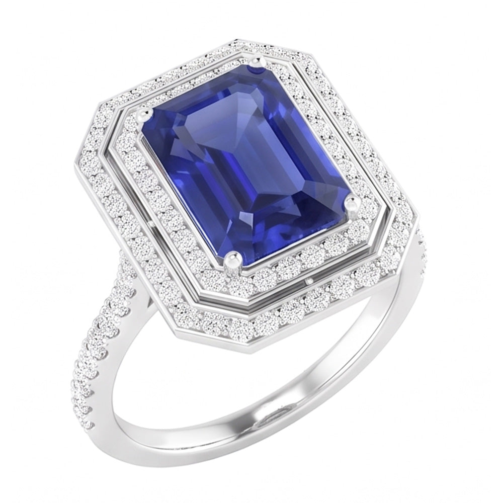 Natural Sapphire Ring 3.50ct - White Gold 14K