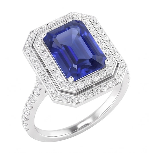 Natural Sapphire Ring 3.50ct - White Gold 14K