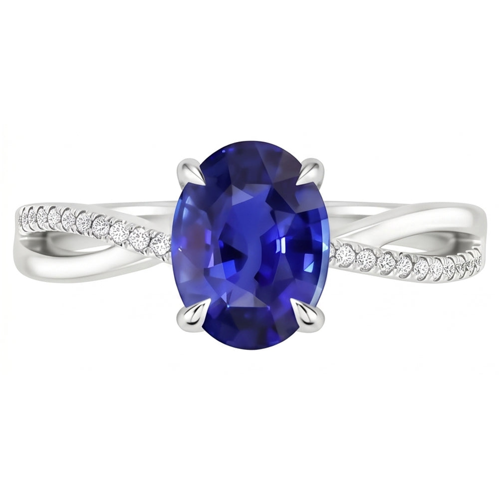 Natural Sapphire Ring 3.50ct - White Gold 14K