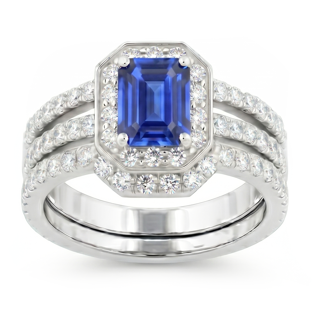 Natural Sapphire Ring 3.50ct - White Gold 14K