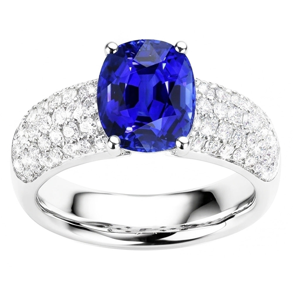 Natural Sapphire Ring 3.50ct - White Gold 14K