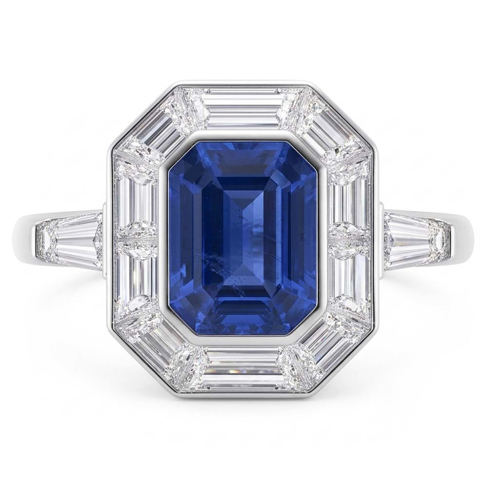 Natural Sapphire Ring 3.50ct - White Gold 14K