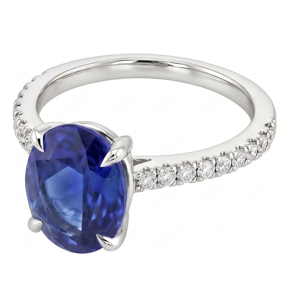 Natural Sapphire Ring 3.50ct - White Gold 14K
