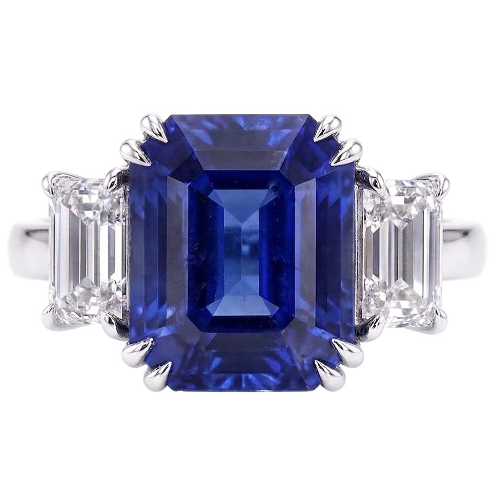 Natural Sapphire Ring 3.50ct - White Gold 14K