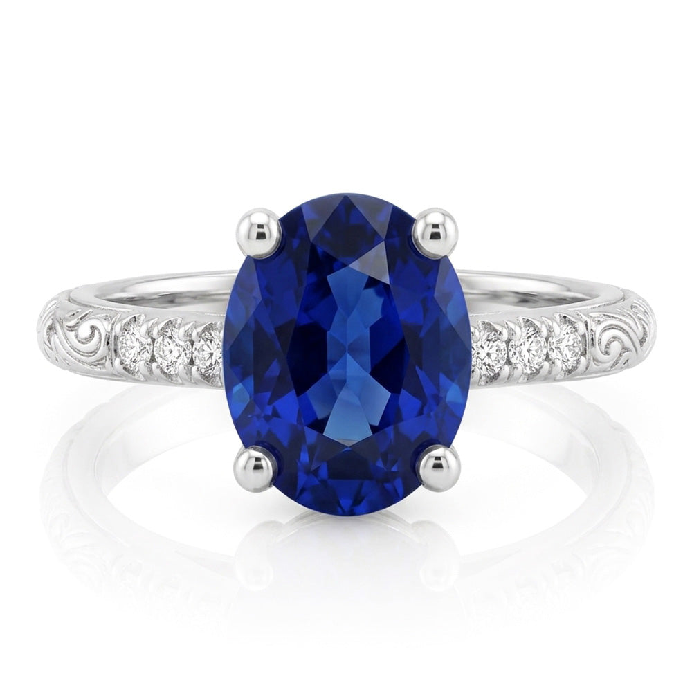 Natural Sapphire Ring 3.50ct - White Gold 14K
