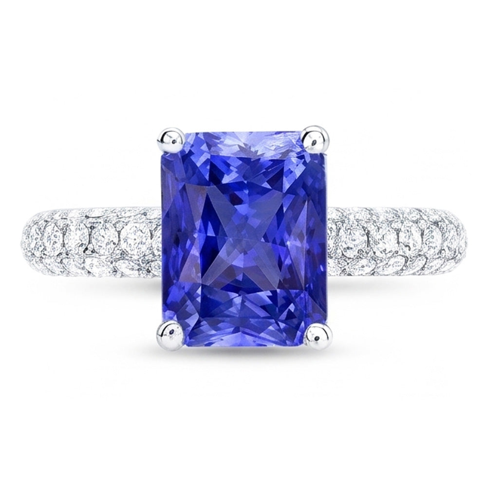 Natural Sapphire Ring 3.50ct - White Gold 14K